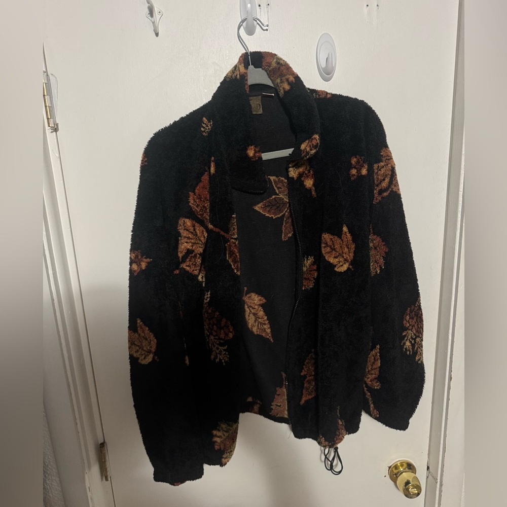 Fuzzy Fleece zip up. fall leaves. Size large made in USA